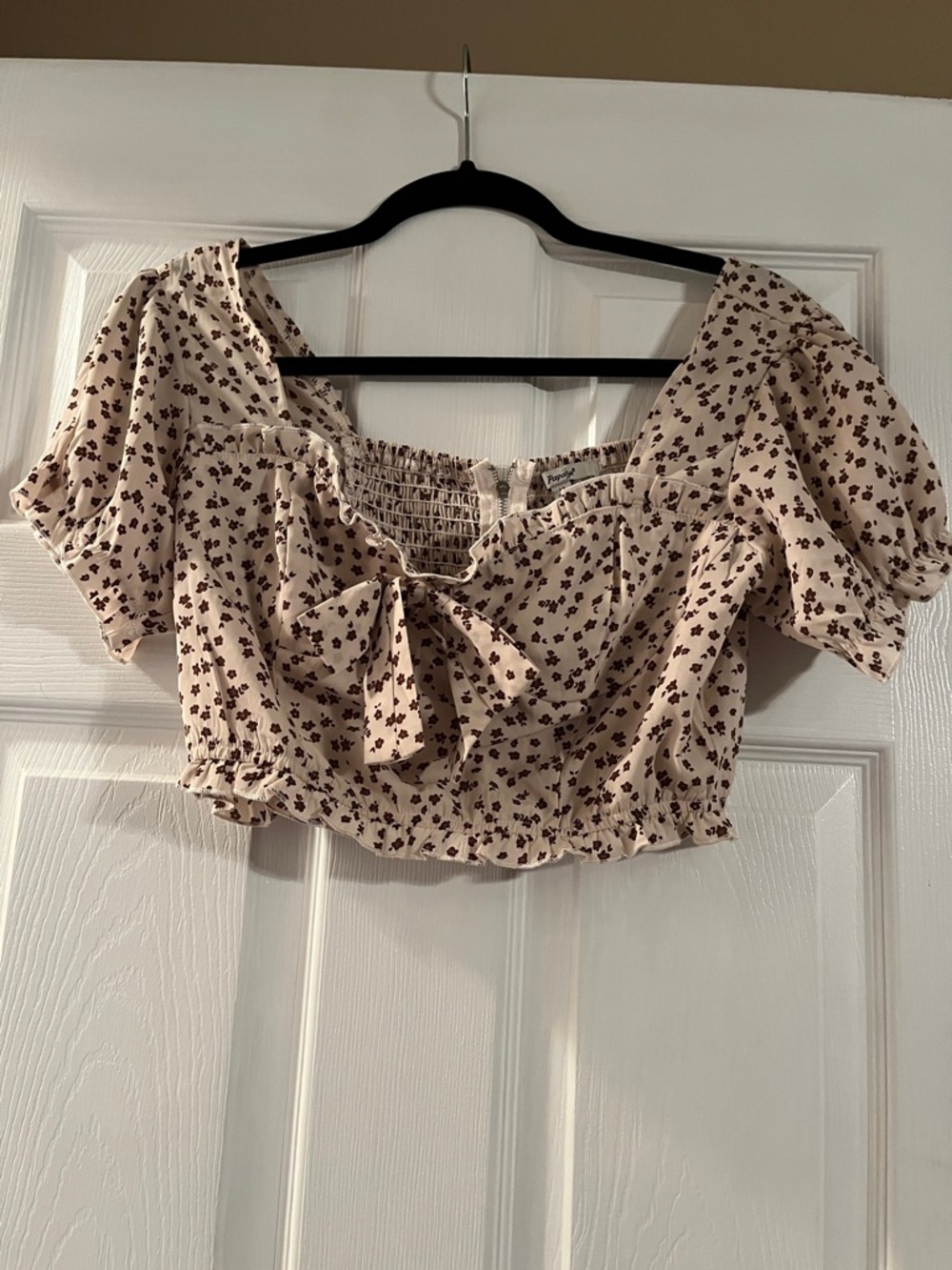 Papaya Cream Crop Top with Brown Floral Print